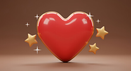 Valentines Day Red Heart Surrounded by Golden Stars Festive Love Background for Romance and Celebration