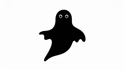 Naklejka premium A bold, flat design of a ghost silhouette in a simple vector format. A spooky black spectral character icon isolated on a white background.
