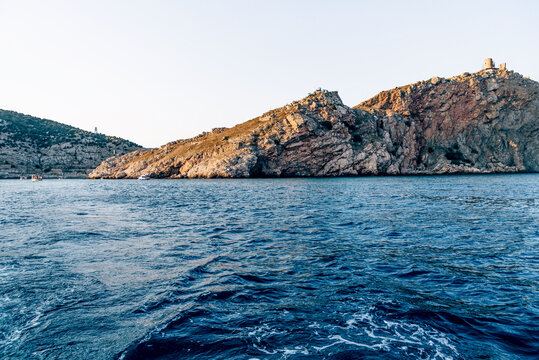 View Black Sea and mountains near city of Balaklava in Crimea summer sunny day - Powered by Adobe