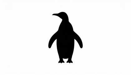 Naklejka premium Simple black penguin silhouette isolated on a white background. Minimalist graphic icon of an arctic bird for wildlife concepts.