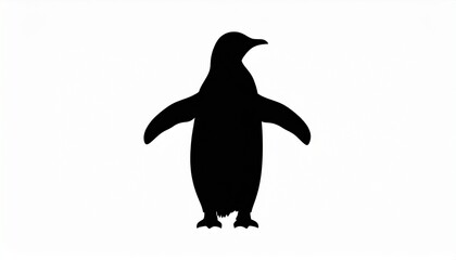 Naklejka premium Black silhouette of a standing penguin with wings spread. Isolated vector graphic icon on a white background.