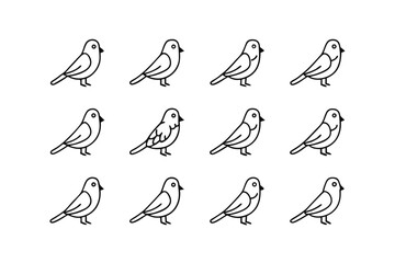 Bird Icons Display: A set of minimalistic bird icons, offering a versatile design element for various applications, perfect for conveying concepts of freedom, nature, or design.