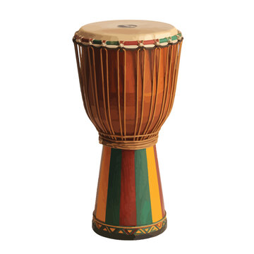 Traditional african djembe drum with colorful rasta stripes