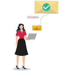 Woman sending email Illustration