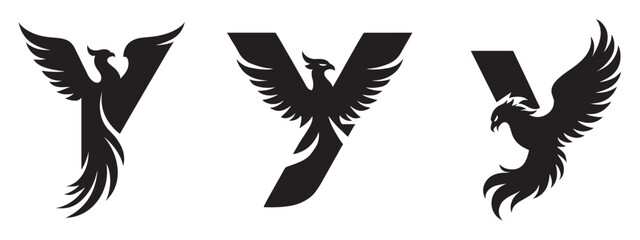Sophisticated Phoenix Letter Y Logo Designs, Symbol of Power and Renewal Embodied in the Letter Y, Stylish Eagle Monogram Initial