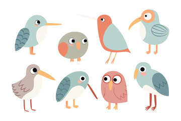 Whimsical Aviary: A collection of adorable and colorful birds of varying species, each showcasing unique traits and charm, creating a playful and inviting illustration.