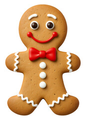 Gingerbread Man with Red Bowtie, Transparent Background, 3D Realism Illustration