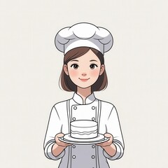 Smiling Female Pastry Chef Holding a Cake