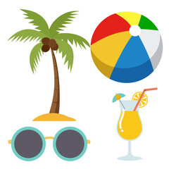 Summer Beach Elements for Tropical Vacation and Holiday Design
