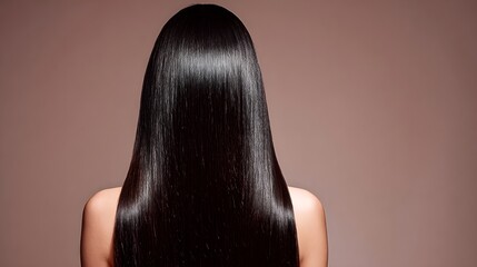 Stylized Rear View of Long Straight Black Hair with Glossy Texture and Smooth Flow