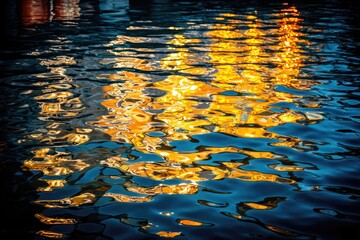 Rippled water reflecting vibrant golds and blues
