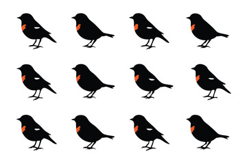 Harmonious Flock: A stylized illustration featuring a harmonious flock of robin birds. each with a distinct orange breast. Showcasing order and balance.