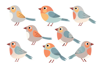 Flock of Joy: A charming collection of stylized, vibrant birds, each unique in color and pose, bringing a touch of playful elegance to the scene.