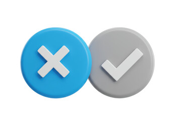 Isolated Blue Cross and Checkmark Buttons Symbolizing Choice