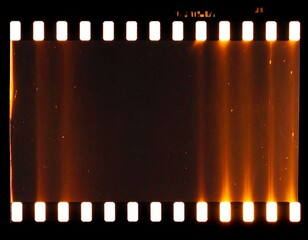 An analog film burn effect with fiery orange-red flashes, organic light streaks, and natural edge flares. Overlay on black background