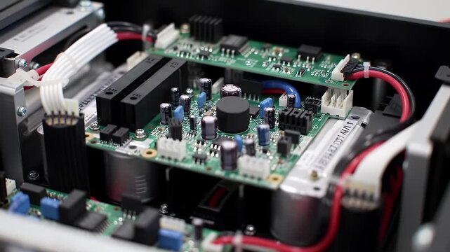 Detailed View of Ultracapacitor Energy Buffering System Internal Components With Intricate Circuit Boards and Wiring