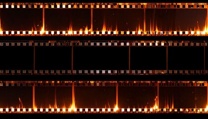 Fototapeta premium An analog film burn effect with fiery orange-red flashes, organic light streaks, and natural edge flares. Overlay on black background