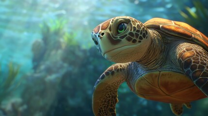 Obraz premium Graceful Sea Turtle in Clear Waters