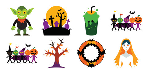 Naklejka premium Collection colored halloween set vector cartoon illustration bundle