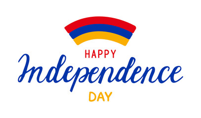 Armenia Independence Day text banner template. Hand drawn Calligraphy Lettering. Script for poster, social media post, project. Flag and Handwritten Words. Flat style