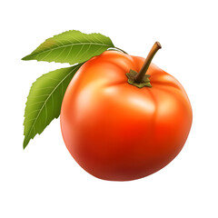 Vibrant Persimmon Fruit with Leaf Isolated on White Background