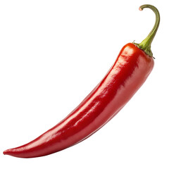 Pepper, red pepper, one long red chili pepper isolated, light falling on it from an angle making it more visible and attractive, close-up, transparent background