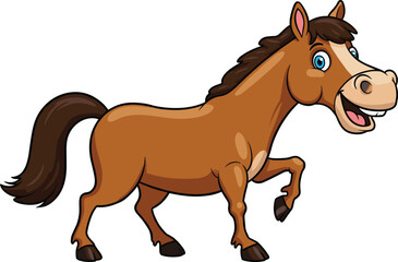 Cartoon horse clipart, happy brown horse, cute farm animal, animated horse illustration, funny horse drawing, children’s animal art, equestrian cartoon design