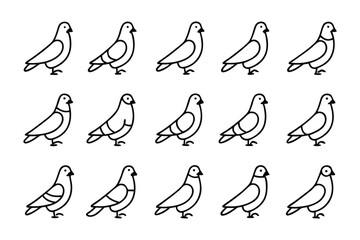 Avian Flock Icon: A uniform, simple graphic of a pigeon, perfectly arranged in a grid, representing a flock, symbolizing unity and order.