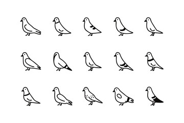 Pigeon Line Art: A collection of graceful pigeon line art in a simplistic monochromatic design, each embodying the elegance of these urban birds. Perfect for illustrations, designs.