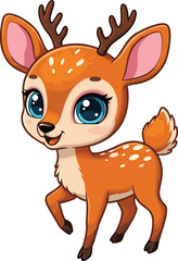 Cute cartoon deer, baby deer illustration, adorable fawn clipart, forest animal character, animated reindeer, woodland creature, smiling deer with antlers, kids wildlife drawing