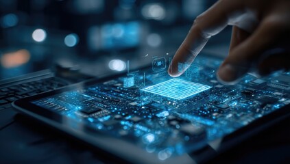 Hand touching a digital circuit board