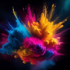 Obraz premium Bunte Farbspritzer wie Pulver oder Rauch auf dunklem Grund.