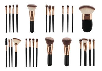 Various makeup brushes in a set.