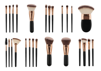 Various makeup brushes in a set.