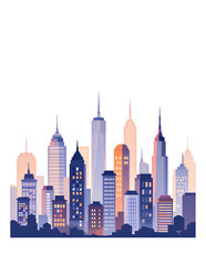Obraz premium Illuminated Skyscrapers Silhouette with Transparent Background, Neon Pastel Illustration for Web Design