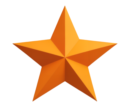 Orange 3D Star with Transparent Background, Glossy Graphic for Web Design