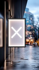 Illuminated Neon Cross Sign on Modern Building Exterior at Night