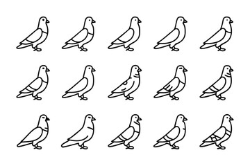 Urban Pigeon Outlines: A sleek collection of urban pigeon outlines captured in simple linework, perfect for illustrating the grace and ubiquity of these city dwellers. 