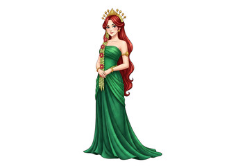 Fototapeta premium Elegant female figure in a flowing emerald green gown.