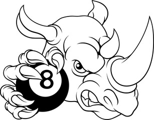 Rhino Rhinoceros Pool Cartoon Sports Mascot
