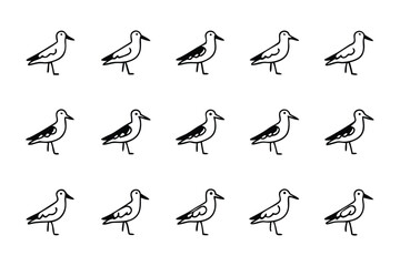 Minimalist Sandpiper Pattern: A simple, repetitive illustration of sandpipers arranged in a grid, showcasing minimalist art style and design possibilities.