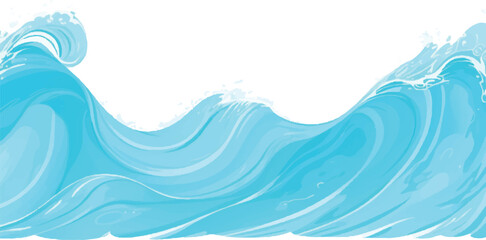  Vibrant Cartoon Ocean Wave Vector with Splash and Foam on White Background – Perfect for Summer Party Designs, Kids Themes, and Travel Graphics
