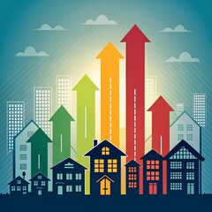 Urban Growth Arrows &mdash; Colorful Cityscape of Development and Progress