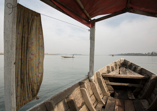 Boat on kaladan river, Mrauk u, Myanmar