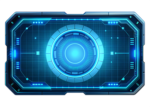 blue scifi hud display element isolated on white background PNG.AI Generated.
