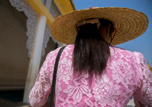 Rear view of a burmese woman, Bagan, Myanmar