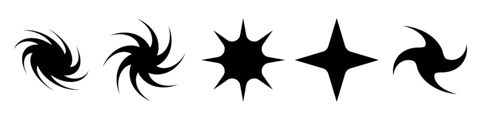 swirls, sparkles black set on white background for y2k design