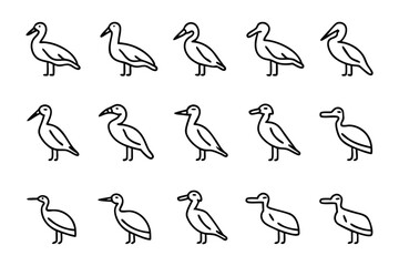 Elegant Duck Silhouettes: A collection of minimalistic, black and white duck silhouettes showcases the simple beauty of waterfowl with artistic line-work, conveying a sense of natural elegance.