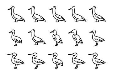 Obraz premium Line Drawing of Various Birds: A clean, minimalistic line drawing of several stylized birds, presenting various poses.
