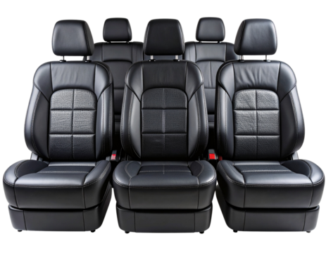Modern Black Leather Car Seats Set – Front and Rear View Isolated PNG